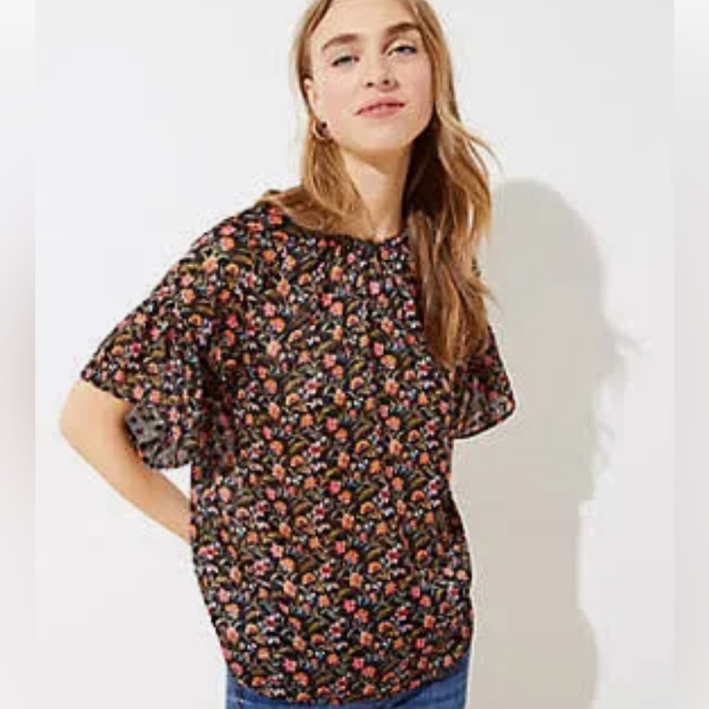 LOFT black floral blouse. Size small.
